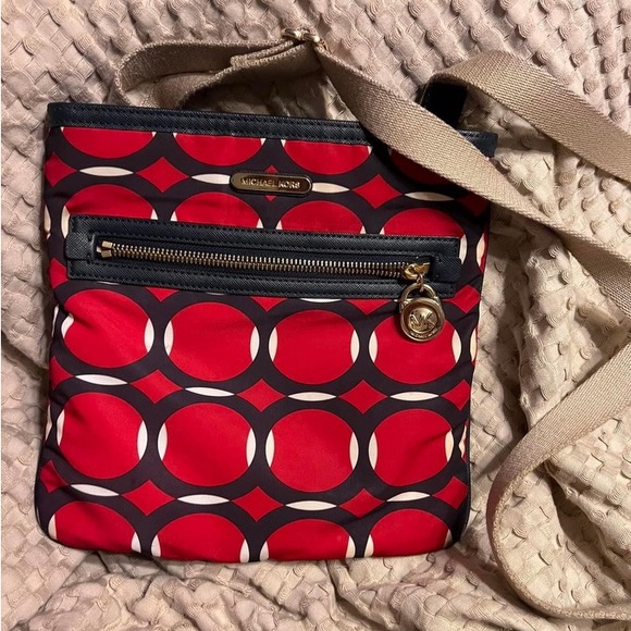Authentic Michael Kors Nylon Crossbody, Red, White, & Blue with Tan Strap - Picture 5 of 5
